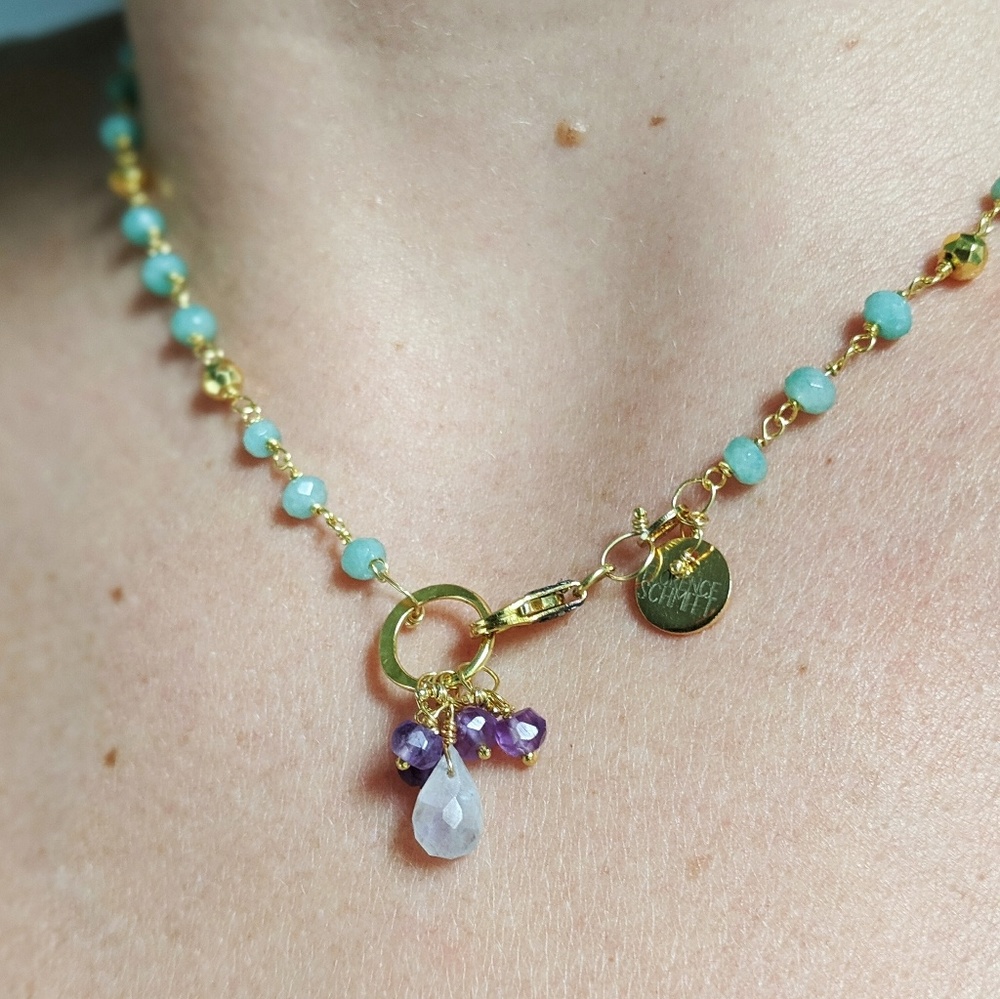 Apatite Amethyst and Moonstone Choker